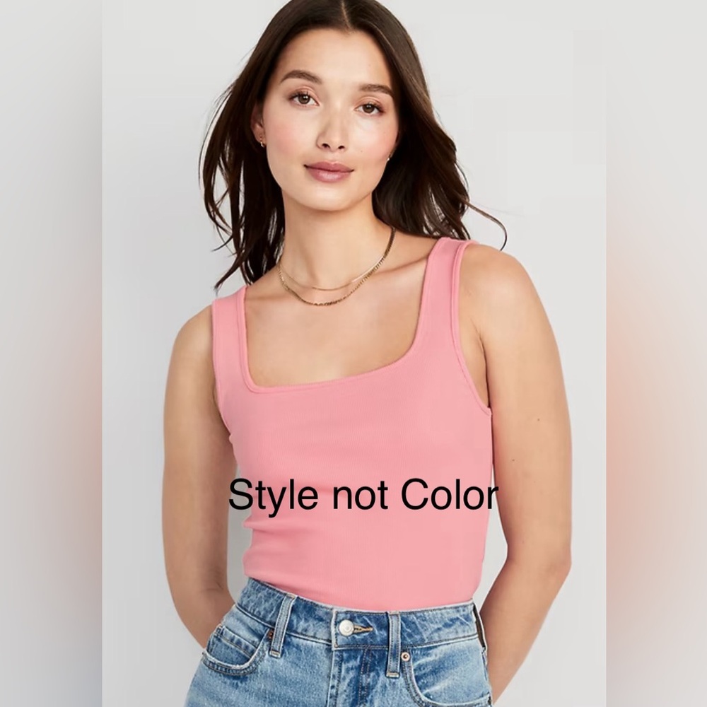 Old Navy Square Neck Raspberry Ribbed Cropped Tank Top - Picture 2 of 4
